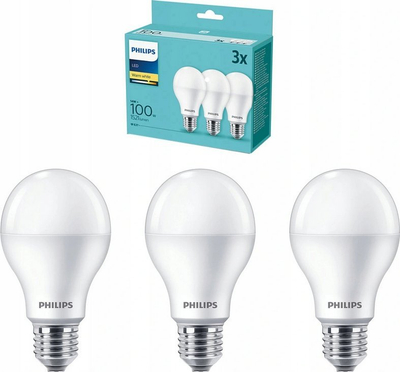Llambë LED Philips E27 13W, 2700K, opal, set 3 copë