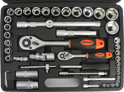 Set veglash Geko 10150, 94 copë, çelësa e koka, në kuti