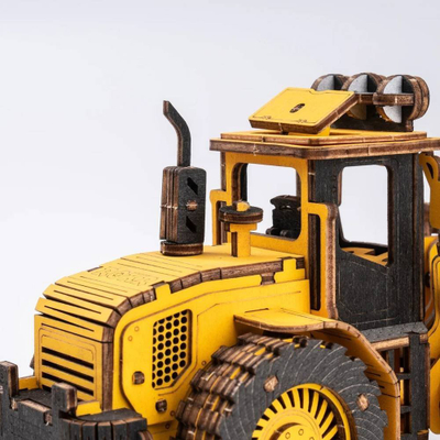 Puzzle 3D druri Robotime ROETG509K, buldozer punimesh, model DIY, i verdhë