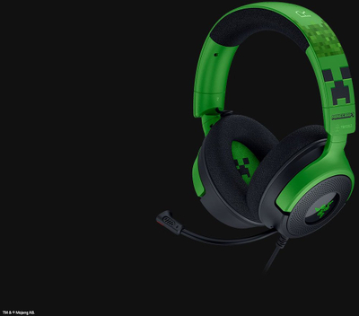Слушалки за гејминг Razer Kraken V4 X Minecraft Edition, со кабел, USB Type C USB Type A, црни зелени
