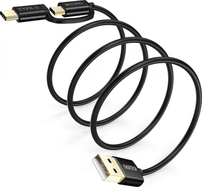 Kabllo USB CHOETECH XAC-0012-102BK, 2 në 1 Type C Micro USB, 1.2m, e zezë
