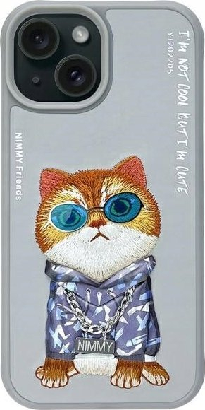 Kapak telefoni Nimmy Glasses Cool Cat, për iPhone 15 6.1", gri