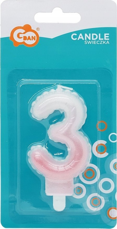 Qiri ditlindje Godan numri 3, 7cm, efekt perlë, i bardhë rozë