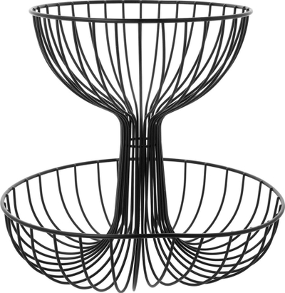 Stendë frutash Tiered Basket Fruit Stand 3401, me 2 nivele, metal, e zezë