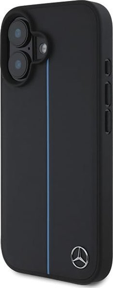 Kapotë telefoni Mercedes Benz Blue Line, lëkurë, me MagSafe, për iPhone 16 6.1", e zezë