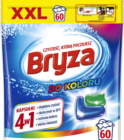 Kapsula larje Bryza 4n1, për rroba me ngjyra, 2x60 copë