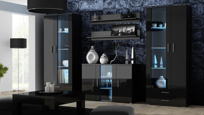 Kredencë Cama SOHO S7, 120 cm, MDF laminat, e zezë me shkëlqim