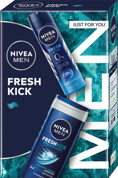 Set për meshkuj Nivea Fresh Kick Shower Gel, 250 ml + Fresh Active 0% Aluminum Deodorant 150 ml