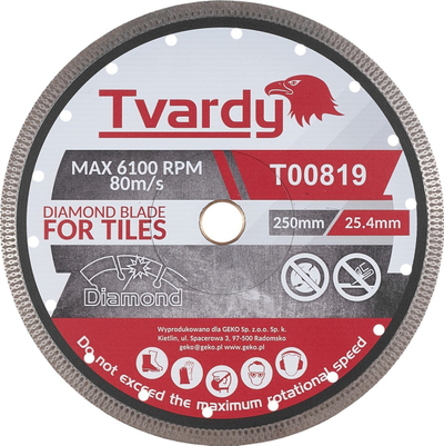 Disk diamanti për pllaka Tvardy T00819, 250mm, vrimë 25.4mm, gri