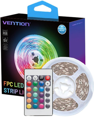Drita LED RGB Vention, me telekomandë, USB, shumëngjyrëshe