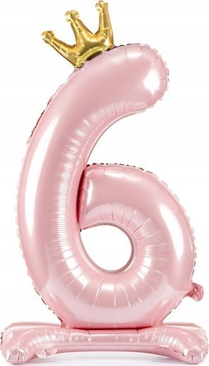 Balon qëndror folie me numër 6 dhe kurorë, 84cm, rozë