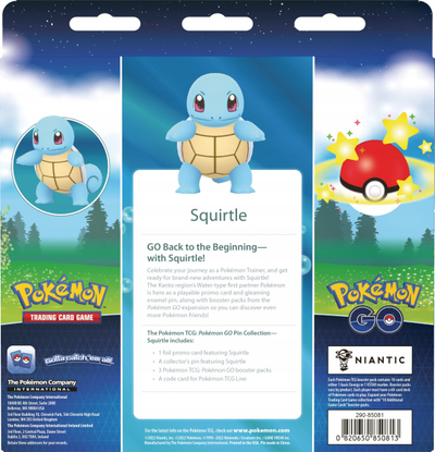 Set letra Pokémon TCG Pokémon GO Pin Collection Squirtle, 3 booster packs, kartë promo