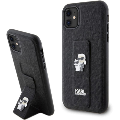 Kopertinë Karl Lagerfeld KLHCN61GSAKCPK, për iPhone 11 XR 6.1", hardcase Gripstand Saffiano, e zezë