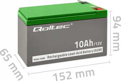Bateri AGM Qoltec 12V 10Ah, pa mirëmbajtje, e zezë