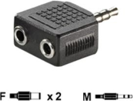 Adapter audio VALUE 3.5mm, 1x mashkull, 2x femër, i zi