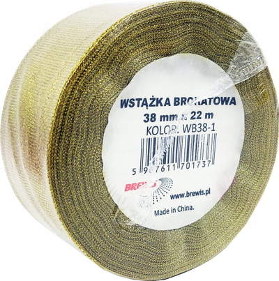 Shirit dekorativ me shkëlqim Gold Glitter, 38mm, 22m, ngjyrë ari