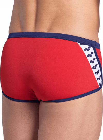 Rroba banje për burra Arena Icons Swim Low Waist, që nuk i bën dëm klori, thahen shpejt, të kuqe me navy