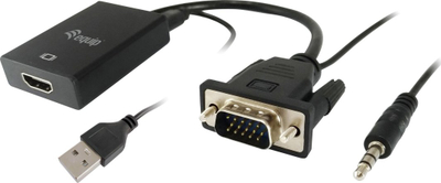 Adaptori Equip VGA në HDMI me audio, kabllo 0.15m, i zi