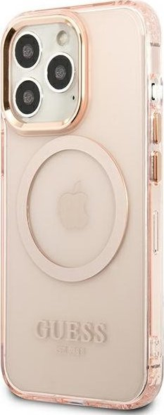 Mbrojtëse telefoni Guess GUHMP13XHTCMP për iPhone 13 Pro Max 6.7", hard case, MagSafe, rozë transparente