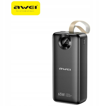 Powerbank Awei PA-34, 30000mAh, 65W karikim i shpejtë, i zi