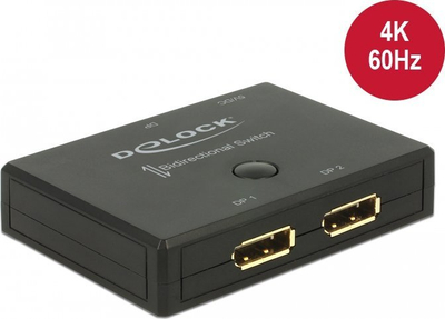 Ndarës DisplayPort Delock Switch 2 në 1, 4K 60Hz, i zi