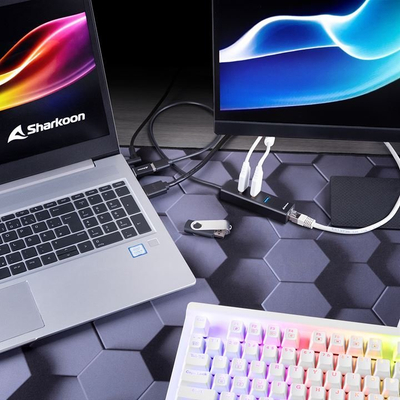 Hub USB Sharkoon me 3 porta USB 3.2 Gen 1, RJ45, me Type C, i zi