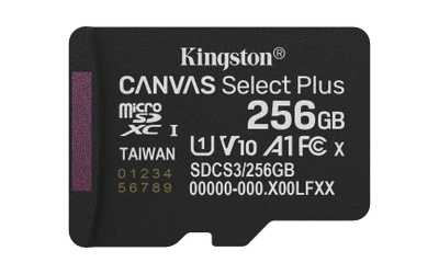 Мемориска картичка microSD Kingston Canvas Select Plus, 256GB, со адаптер, црна