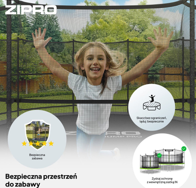 Trampolinë kopshti Zipro Jump Pro, rrjetë e brendshme, 12FT 374cm, jeshile e zezë