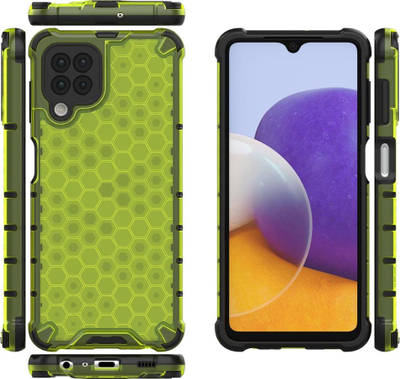 Маска за телефон Honeycomb за Samsung Galaxy A22, хибридна TPU, против удари, проѕирна зелена