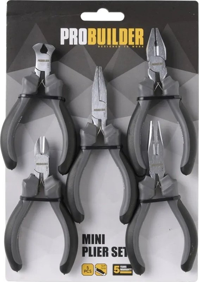 Set pinca mini PROBUILDER, 5 copa, çelik karboni, gri e zezë