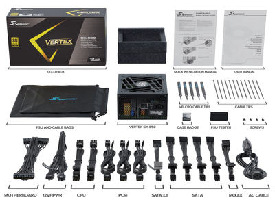 Напојување SeaSonic Vertex GX 850W, 80 Plus Gold, ATX, црно