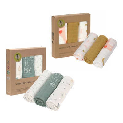 Pelenë mbështjellëse bebe LÄSSIG Swaddle, set 3 copë, fibër bambuje pambuk, 80x80cm, shumëngjyrëshe