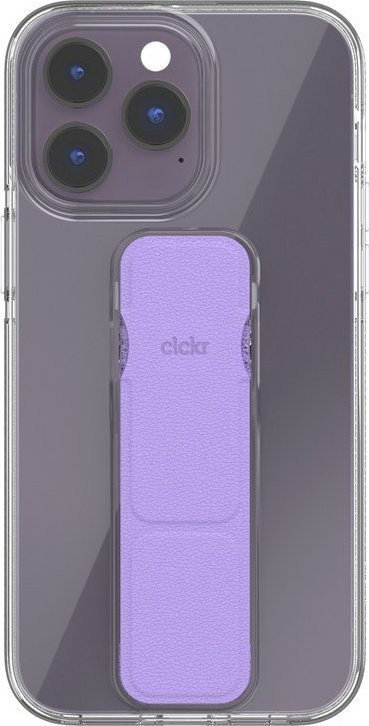 Калуп за телефон CLCKR Gripcase Clear за Ajфон 14 Про Макс, со држач и капче, проѕирен виолетов
