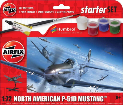 Сет за моделирање Airfix Starter Set North American P-51D Mustang, борбен авион, за почетници