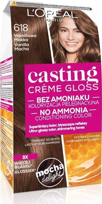 Ngjyrë flokësh L’Oréal Paris Casting Crème Gloss 618 Vanilla Mocha, pa amoniak, 1 copë