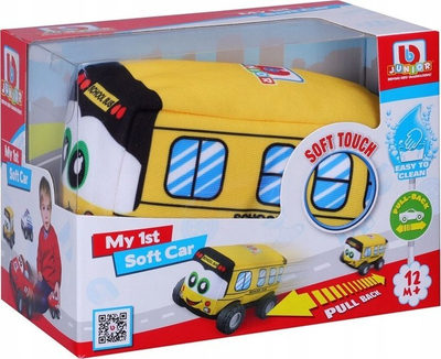 Lodër autobus shkolle BB Junior My 1st Soft, prej tekstili të butë, me mekanizëm pull back, i verdhë