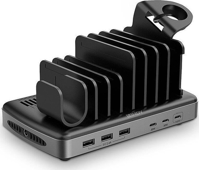 Stacion karikimi Lindy 73436, 160W, 6 porta USB, i zi