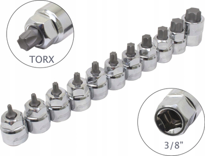 Set bitash Torx GLOBAL TOOLS SATRA ASTA A-11SBL, 3/8", 11 copë, me shinë mbajtëse