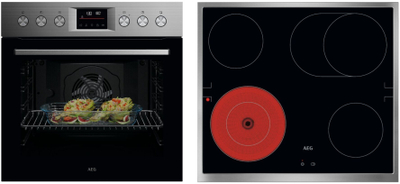 Set furrë inkaso me pianurë AEG Combo 3026P OU5PE40SM TA64RAS6XB, furrë elektrike me ventilator, pianurë qeramike 4 zona, inox e zezë