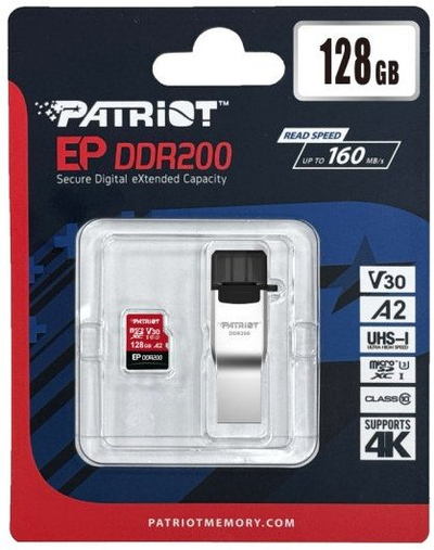 Kartë memorie Patriot Micro SDXC DDR200, 128GB, UHS I U3 A2 V30, me lexues A dhe C
