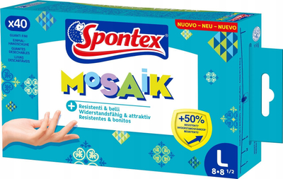 Нитрилни ракавици за еднократна употреба Spontex Mosaic, без латекс, без прав, сини, големина L, 40 парчиња