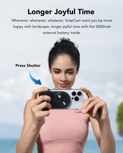 Power bank Veger SnapCam, 5000mAh, 5W, MagSafe, me telekomandë me Bluetooth, i zi