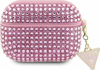 Mbulesë Guess Hardcase Rhinestone Triangle për AirPods Pro, poliuretan, me varëse, rozë