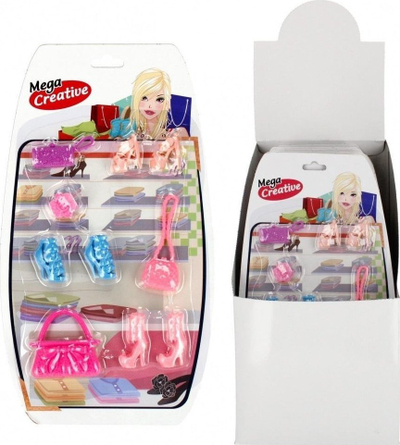 Set aksesorë për kukulla Mega Creative MC Nella 14x25, këpucë dhe çanta, ngjyra të përziera