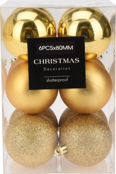 Set topa zbukurimi Xmas Ball, 6 copë, 80mm, ngjyrë flori