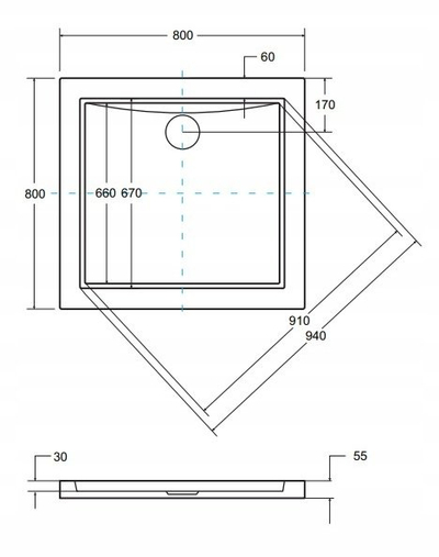 Туш када „Aquarius Besco Fi 90 SlimLine Stone“, 80x80 cm, монтирање во ниво со под, црна