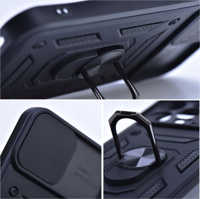 Mbulese telefoni Slide Armor për Samsung Galaxy S23 FE 5G, unazë kickstand, magnetike, e zezë