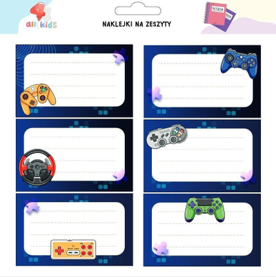 Stickers etiketa shkollore All Kids Game Pad, 6 copë, blu