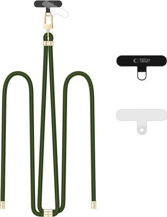 Rrip crossbody për telefon Tech-Protect C7S Rope, i rregullueshëm, ngjyrë Hunter Green me detaje gold