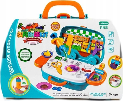 Lodër plastelinë Norimpex Play Dough Kram, set supermarket me ekstruder, valixhe me rrota, shumëngjyrëshe